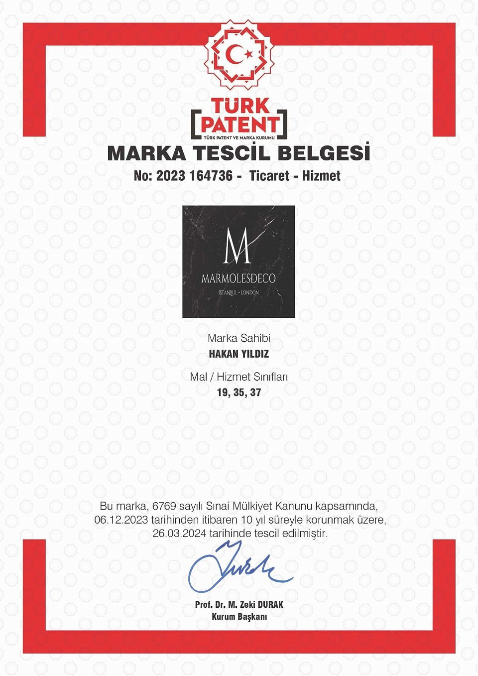 Trademark registration certificate